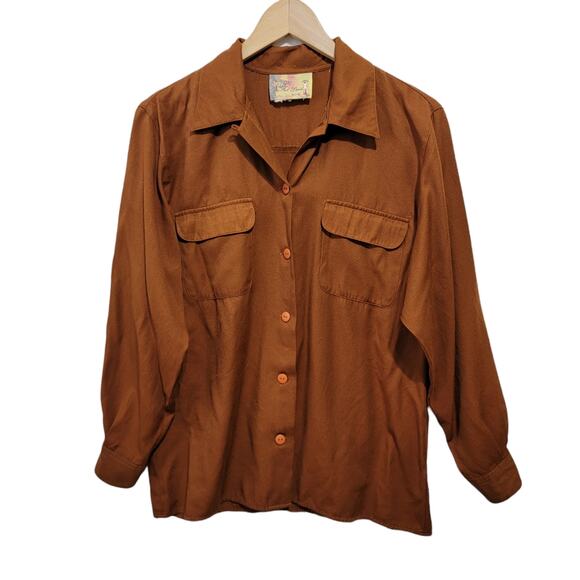 Fred David Chemise VTG Brown Button Front Shirt with Flap Pockets 70s 80s READ - Picture 1 of 6